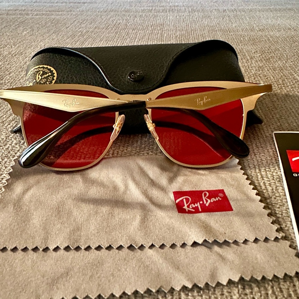 Ray-Ban Blaze Clubmaster Pink and Gold Sunglasses - Picture 4 of 6